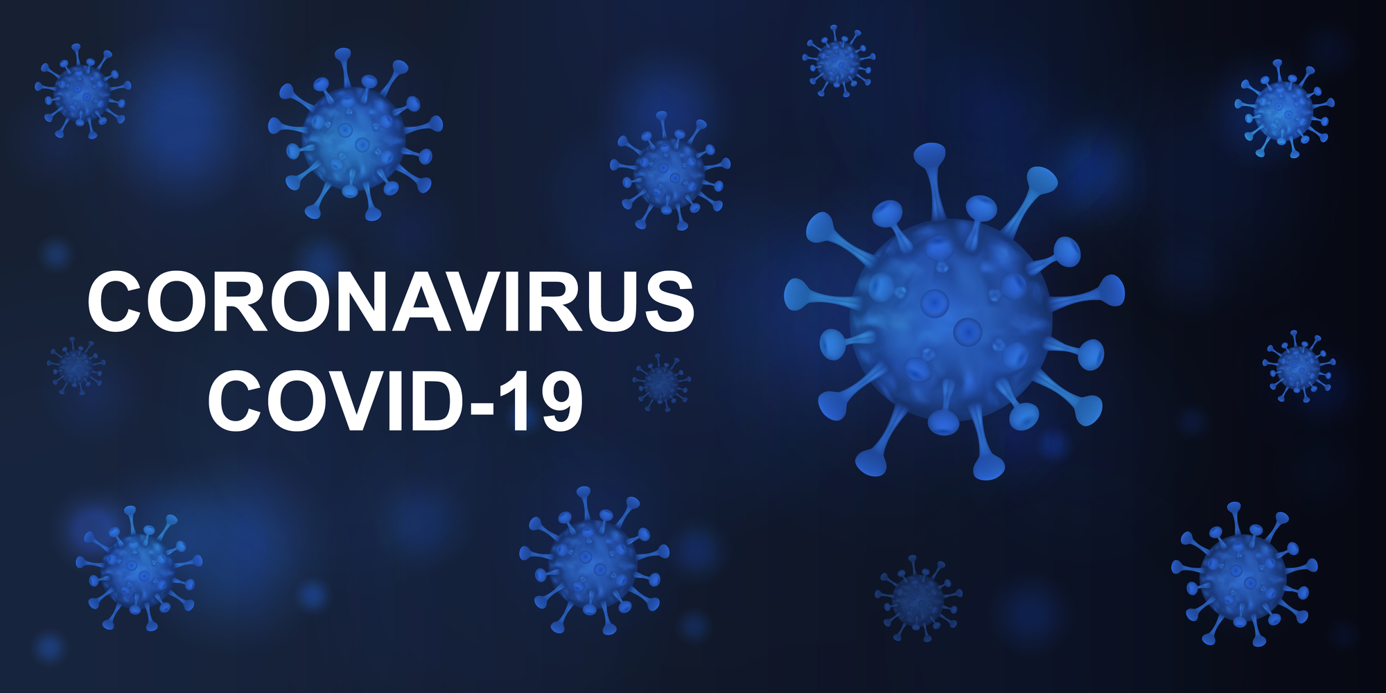 Illustration of a coronavirus on a dark blue background