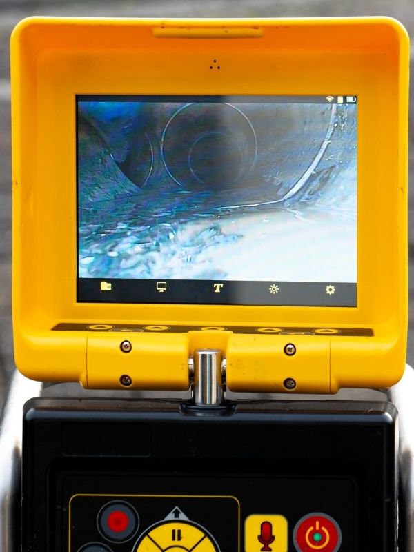 A close-up of a sewer line camera screen.
