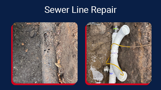 before and after a sewer line being repaired