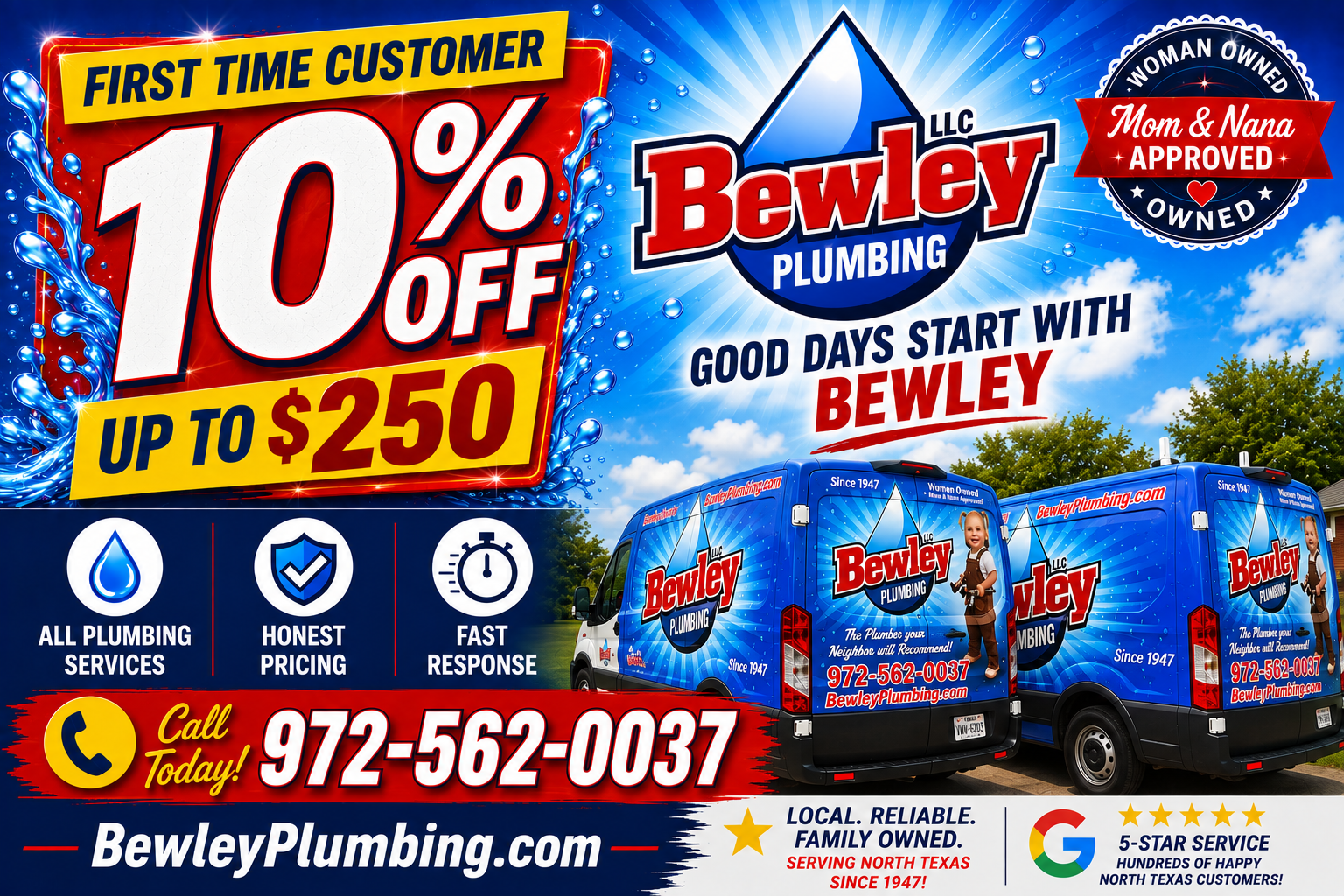 Save 10% coupon for new McKinney plumbing customers from Bewley Plumbing